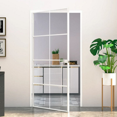 Berkfield Interior Door White 102x201.5 cm Tempered Glass&Aluminium ...