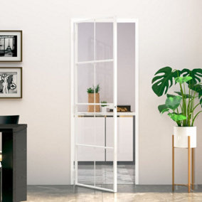 Berkfield Interior Door White 76x201.5 cm Tempered Glass&Aluminium Slim