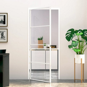 Berkfield Interior Door White 83x201.5 cm Tempered Glass&Aluminium Slim