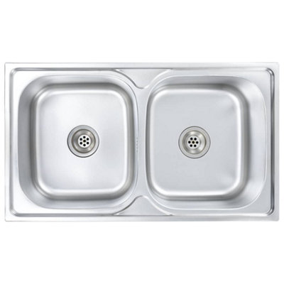 Berkfield Kitchen Sink Double Basin with Strainer & Trap Stainless Steel