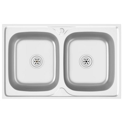 Berkfield Kitchen Sink with Double Basins Silver 800x500x155 mm Stainless Steel