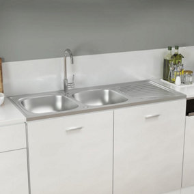 Berkfield Kitchen Sink with Double Sinks Silver 1200x500x155 mm Stainless Steel