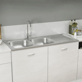 Berkfield Kitchen Sink with Double Sinks Silver 1200x600x155 mm Stainless Steel