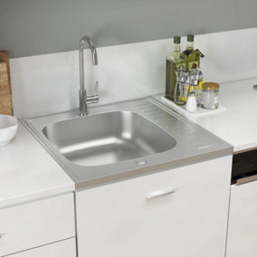 Berkfield Kitchen Sink with Drainer Set Silver 600x600x155 mm Stainless Steel