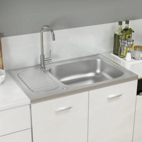 Berkfield Kitchen Sink with Drainer Set Silver 800x500x155 mm Stainless Steel
