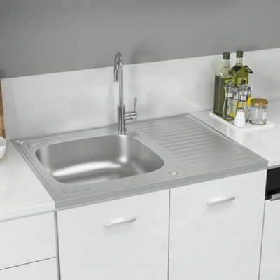 Berkfield Kitchen Sink with Drainer Set Silver 800x600x155 mm Stainless Steel