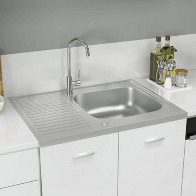 Berkfield Kitchen Sink with Drainer Set Silver 800x600x155 mm Stainless Steel