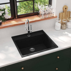 Berkfield Kitchen Sink with Overflow Hole Black Granite
