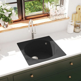 Berkfield Kitchen Sink with Overflow Hole Black Granite