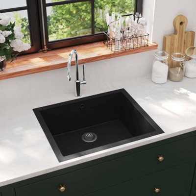 Berkfield Kitchen Sink with Overflow Hole Black Granite