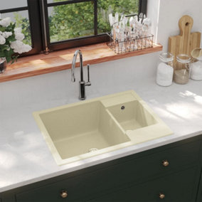 Berkfield Kitchen Sink with Overflow Hole Double Basins Beige Granite