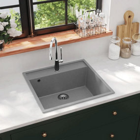Berkfield Kitchen Sink with Overflow Hole Grey Granite