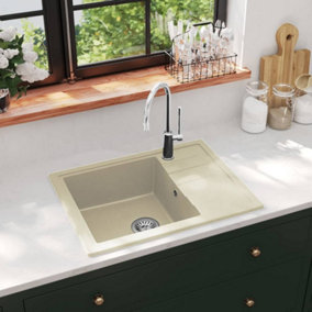 Berkfield Kitchen Sink with Overflow Hole Oval Beige Granite