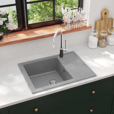 Berkfield Kitchen Sink with Overflow Hole Oval Grey Granite