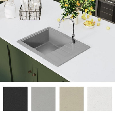 Berkfield Kitchen Sink with Overflow Hole Oval Grey Granite