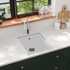 Berkfield Kitchen Sink with Overflow Hole White Granite