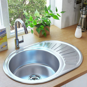 Berkfield Kitchen Sink with Strainer and Trap Oval Stainless Steel