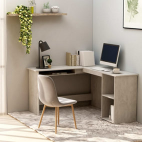Berkfield L-Shaped Corner Desk Concrete Grey 120x140x75 cm Engineered Wood