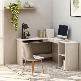 Berkfield L-Shaped Corner Desk High Gloss White 120x140x75 cm Engineered Wood