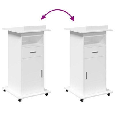 Berkfield Lectern with Wheels & Drawer White 55x55x107 cm Engineered Wood