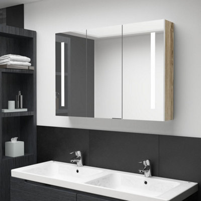 Berkfield LED Bathroom Mirror Cabinet 89x14x62 cm White and Oak | DIY ...