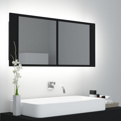 Berkfield LED Bathroom Mirror Cabinet Black 100x12x45 cm Price Comparisons | Compare The Build