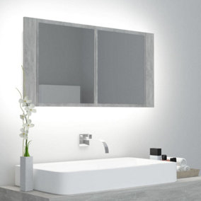 Berkfield LED Bathroom Mirror Cabinet Concrete Grey 90x12x45 cm