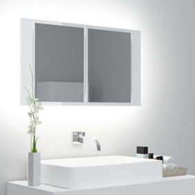 Berkfield LED Bathroom Mirror Cabinet High Gloss White 80x12x45 cm
