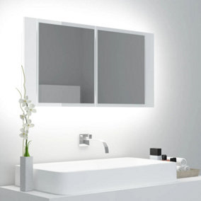 Berkfield LED Bathroom Mirror Cabinet High Gloss White 90x12x45 cm