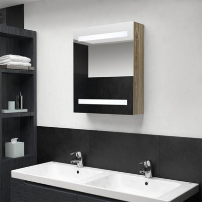 Berkfield LED Bathroom Mirror Cabinet Oak 50x14x60 cm | DIY at B&Q