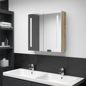 Berkfield LED Bathroom Mirror Cabinet Oak 62x14x60 cm