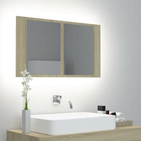 Berkfield LED Bathroom Mirror Cabinet Sonoma Oak 80x12x45 cm