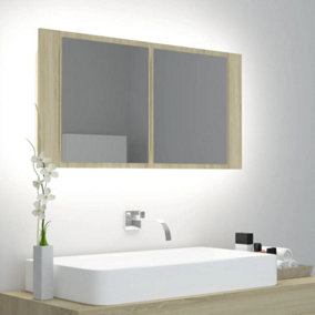 Berkfield LED Bathroom Mirror Cabinet Sonoma Oak 90x12x45 cm