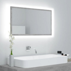 Berkfield LED Bathroom Mirror Concrete Grey 80x8.5x37 cm Engineered Wood