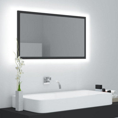 Berkfield LED Bathroom Mirror Grey 80x8.5x37 cm Engineered Wood