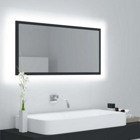 Berkfield LED Bathroom Mirror Grey 90x8.5x37 cm Engineered Wood