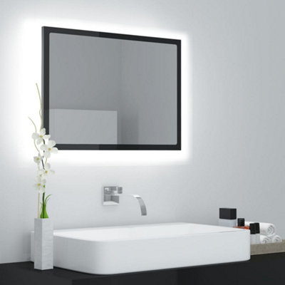 Berkfield LED Bathroom Mirror High Gloss Black 60x8.5x37 cm Engineered Wood Price Comparisons | Compare The Build