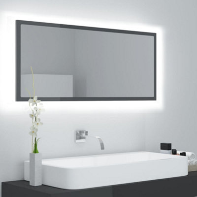 Berkfield LED Bathroom Mirror High Gloss Grey 100x8.5x37 cm Engineered Wood Price Comparisons | Compare The Build