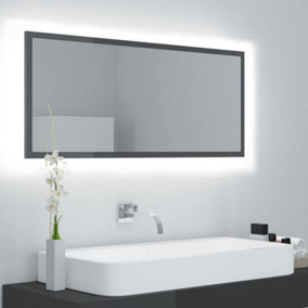 Berkfield LED Bathroom Mirror High Gloss Grey 100x8.5x37 cm Engineered Wood