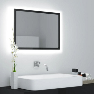 Berkfield LED Bathroom Mirror High Gloss Grey 60x8.5x37 cm Engineered Wood Price Comparisons | Compare The Build