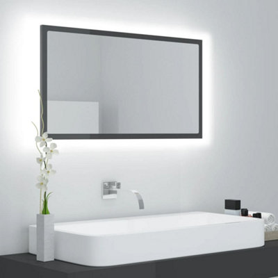 Berkfield LED Bathroom Mirror High Gloss Grey 80x8.5x37 cm Engineered Wood