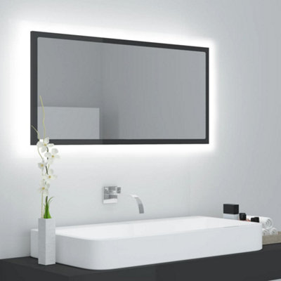 Berkfield LED Bathroom Mirror High Gloss Grey 90x8.5x37 cm Engineered Wood Price Comparisons | Compare The Build