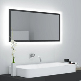 Berkfield LED Bathroom Mirror High Gloss Grey 90x8.5x37 cm Engineered Wood