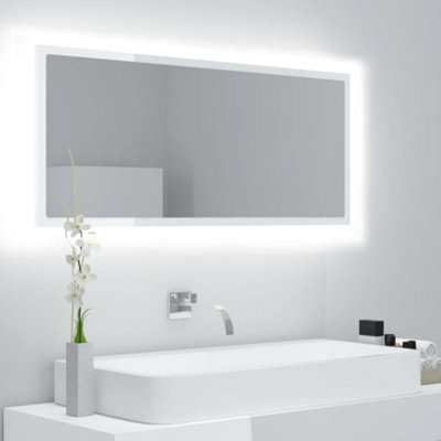 Berkfield LED Bathroom Mirror High Gloss White 100x8.5x37 cm Engineered ...