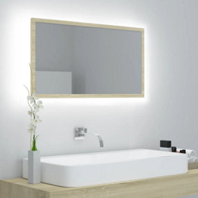 Berkfield LED Bathroom Mirror Sonoma Oak 80x8.5x37 cm Engineered Wood
