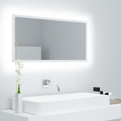 Berkfield LED Bathroom Mirror White 90x8.5x37 cm Engineered Wood