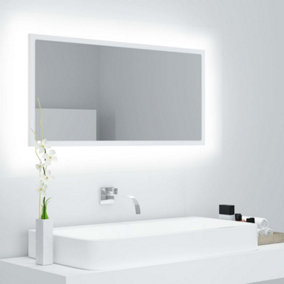 Berkfield LED Bathroom Mirror White 90x8.5x37 cm Engineered Wood