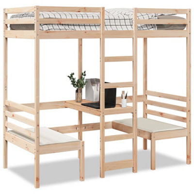 Berkfield Loft Bed Frame with Desk and Chairs 90x190cm Solid Wood Pine