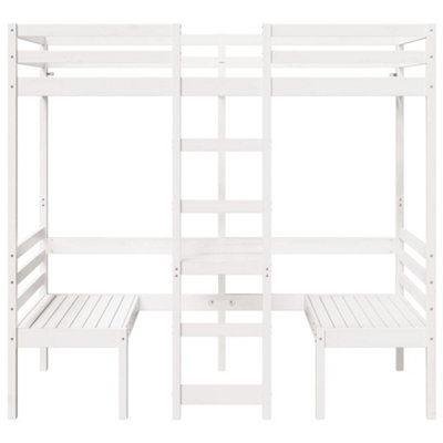 Berkfield Loft Bed Frame with Desk and Chairs White 90x190cm Solid Wood ...