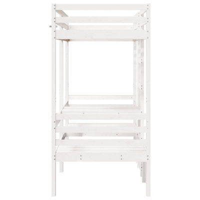 Berkfield Loft Bed Frame with Desk and Chairs White 90x190cm Solid Wood ...